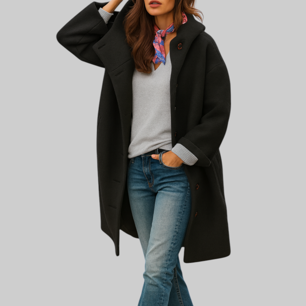 Freja | Abrigo midi con capucha y botones