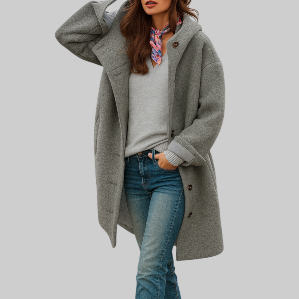 Freja | Abrigo midi con capucha y botones