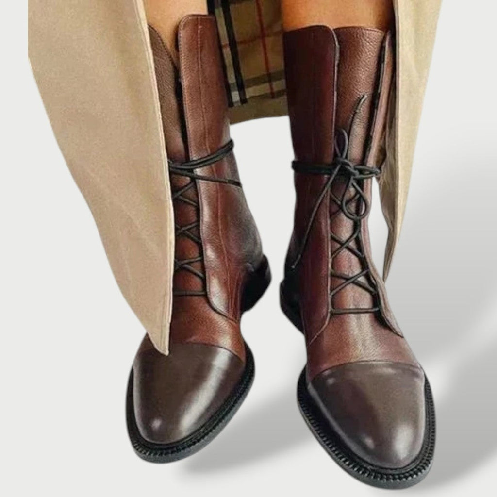 Elena | Botas de piel con cordones y caña media