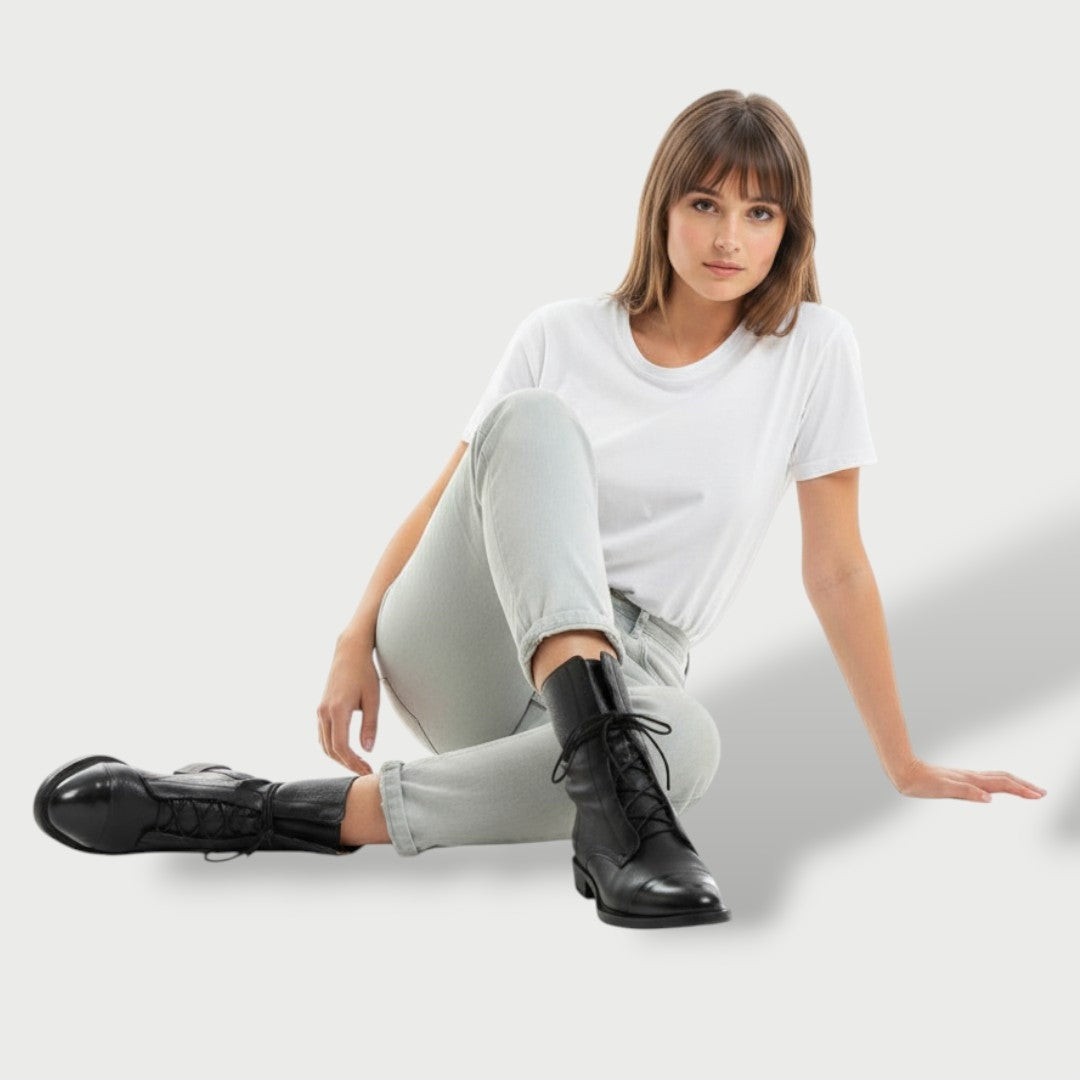 Elena | Botas de piel con cordones y caña media