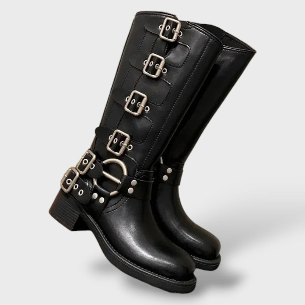 Alexa | Botas camperas altas de piel con hebillas