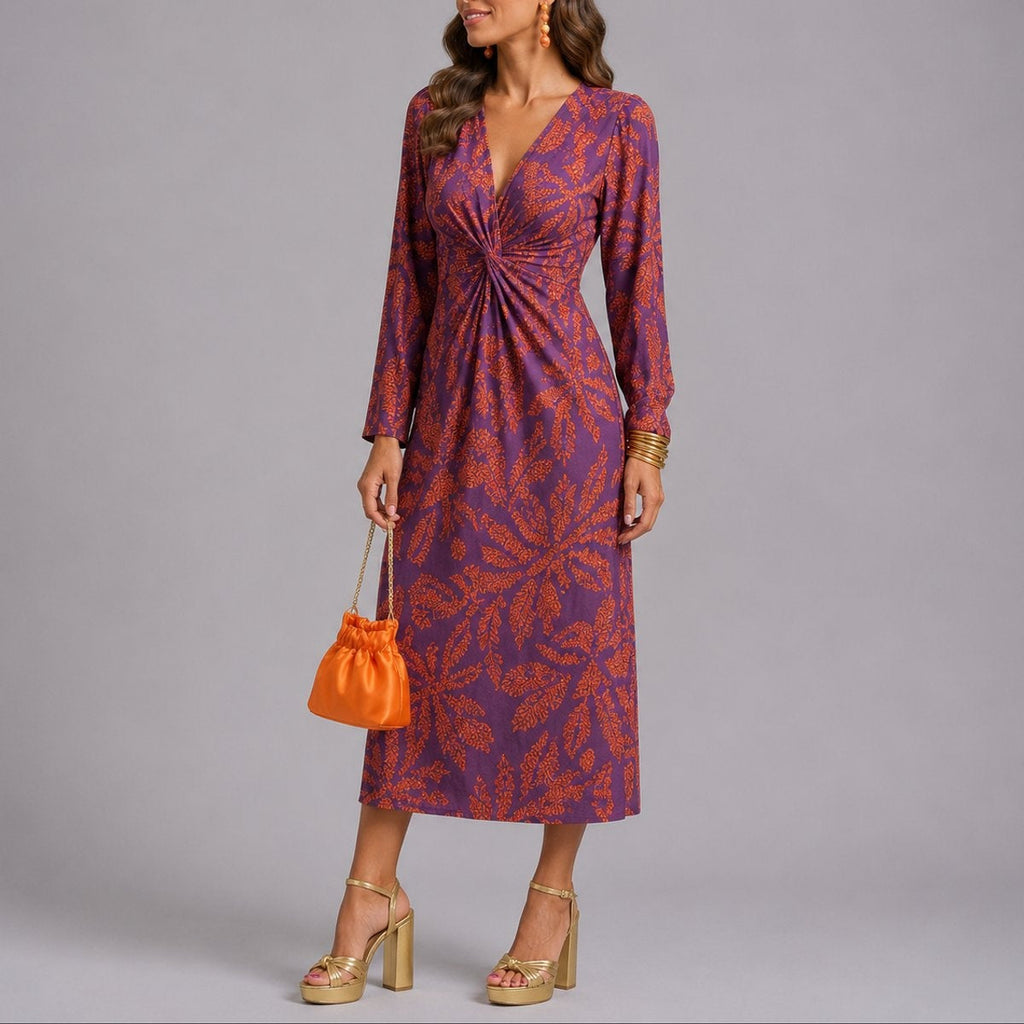 Isabella | Vestido midi estampado de manga larga