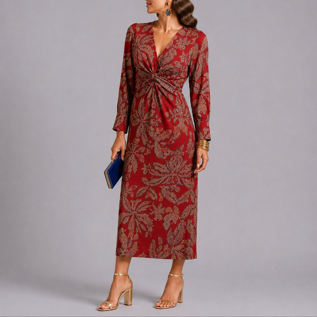 Isabella | Vestido midi estampado de manga larga
