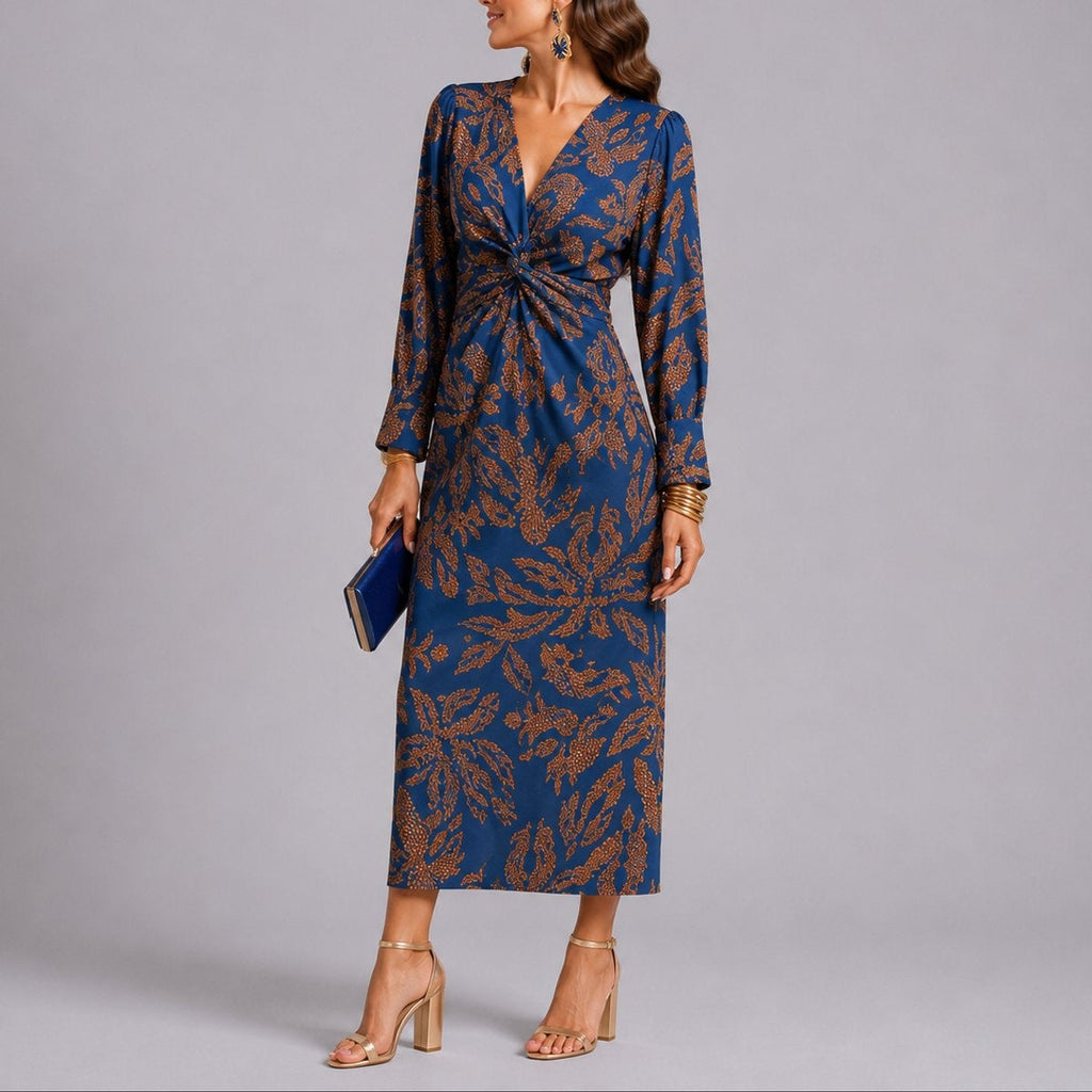 Isabella | Vestido midi estampado de manga larga