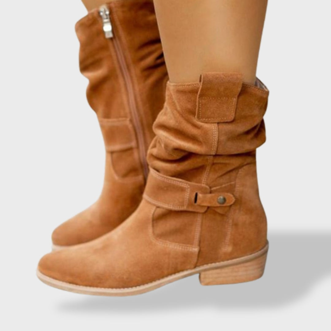 Cecilia | Botas cowboy de ante con caña fruncida