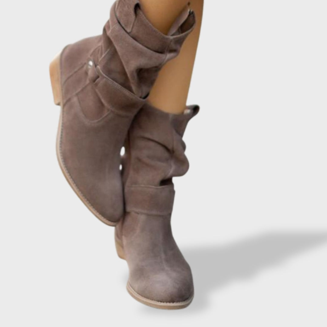 Cecilia | Botas cowboy de ante con caña fruncida