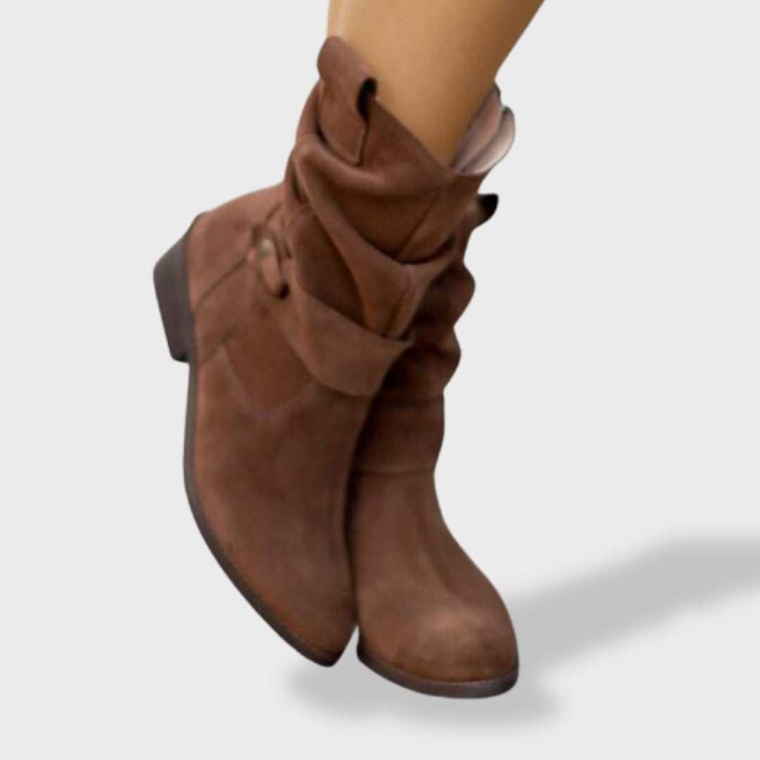Cecilia | Botas cowboy de ante con caña fruncida