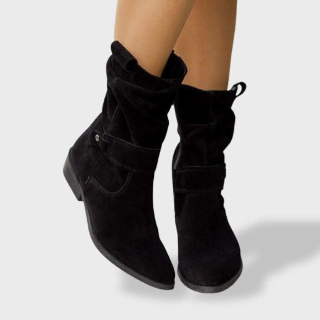 Cecilia | Botas cowboy de ante con caña fruncida