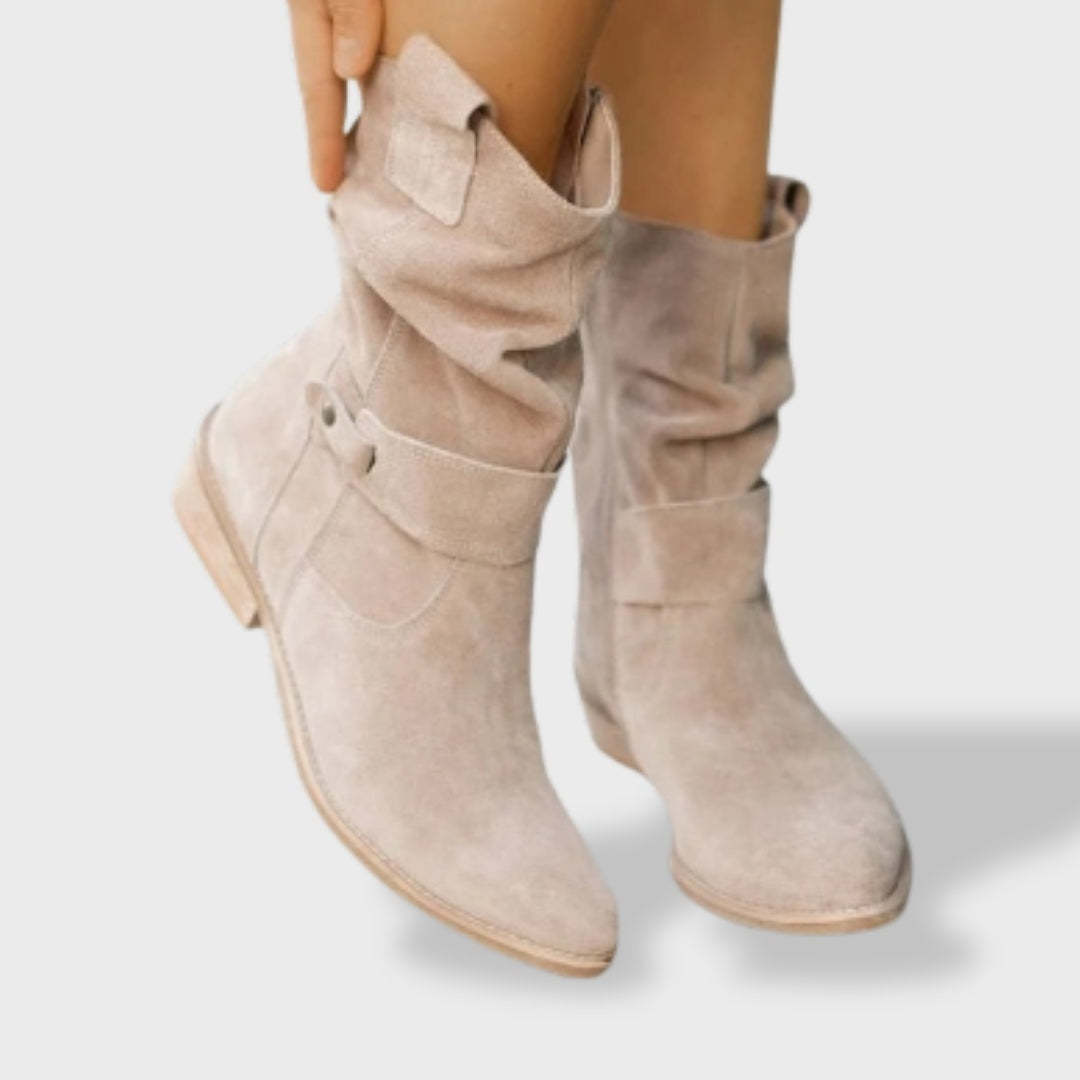 Cecilia | Botas cowboy de ante con caña fruncida