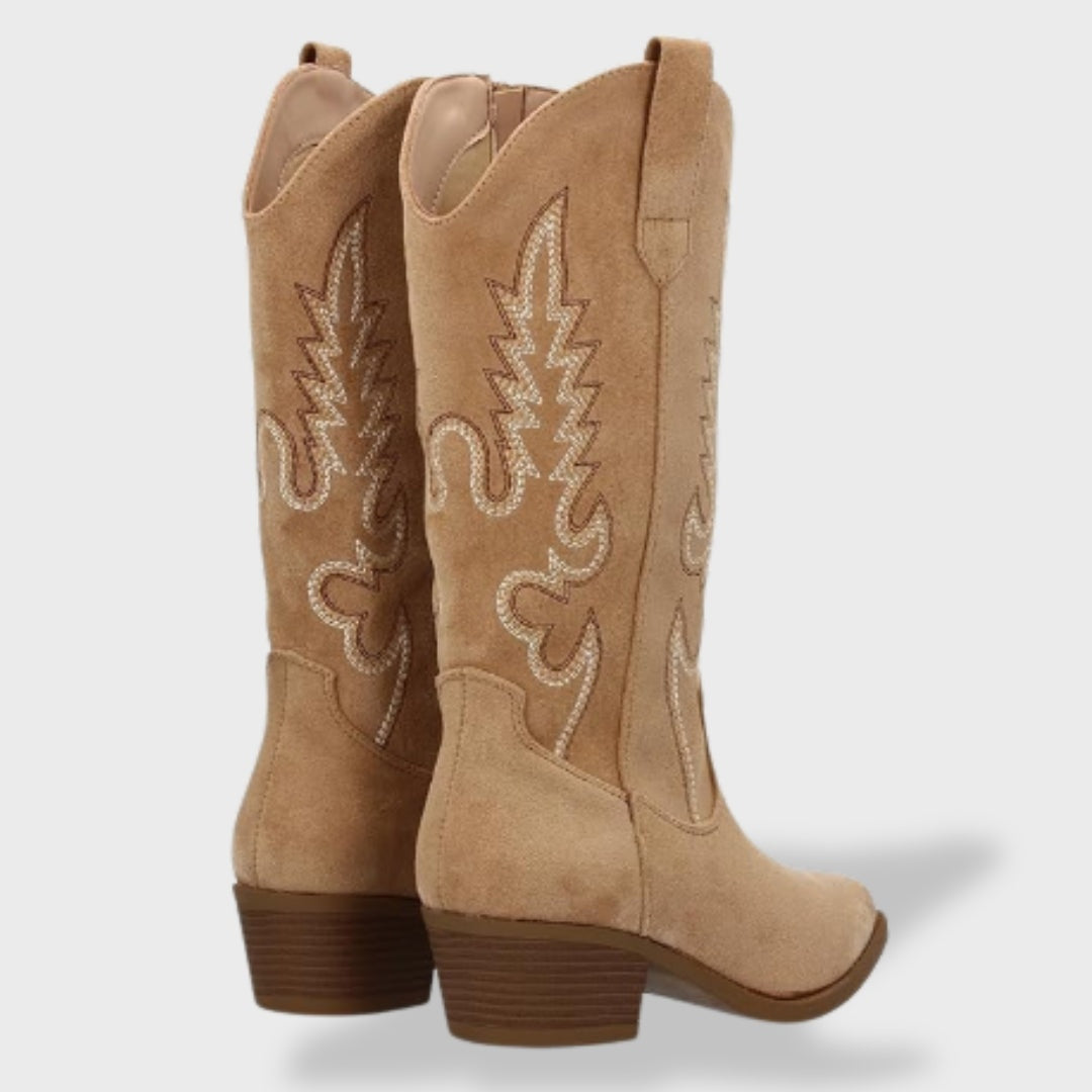 Melody | Botas cowboy altas de ante con bordado